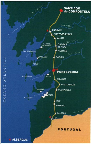Caminho Português para Santiago de Compostela - mapa